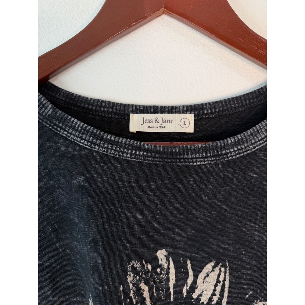 Jess & Jane Black Mineral Washed Daisy Tunic Top Womens Large Boho Lagenlook - Picture 6 of 11